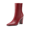 1 Cherry Red Classic Square-Toe Heeled Boots