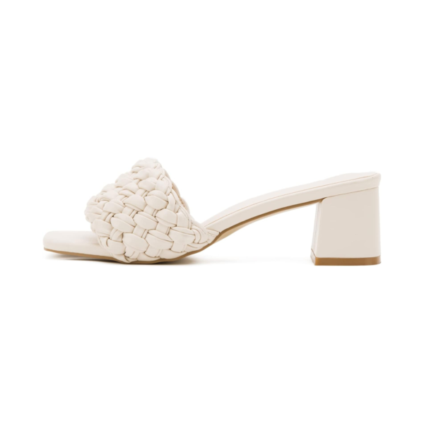 2 Nude Braided Block Heel Mules