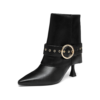 Black Pointed-Toe Ankle Boots with Gold Buckle