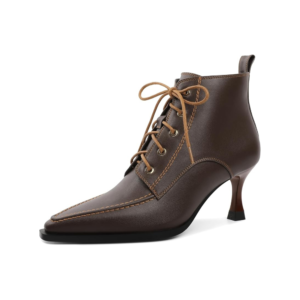 3 Women’s Brown Lace-Up Stiletto Booties