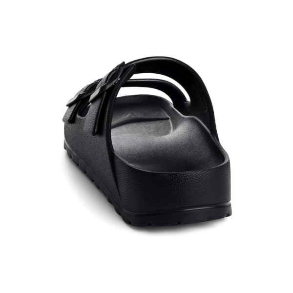 4 Women's Black Buckle Slide Sandals