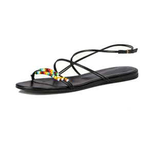 Black Beaded Strappy Flat Sandals