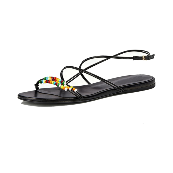 5 Black Beaded Strappy Flat Sandals