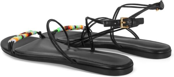 61L8YhTiW+L._AC_SY695_ Black Beaded Strappy Flat Sandals