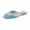 7 Baby Blue Satin Square-Toe Bow Mules