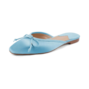 Baby Blue Satin Square-Toe Bow Mules