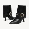 Black Pointed-Toe Ankle Boots with Gold Buckle