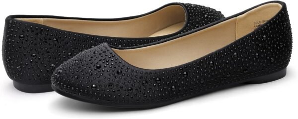 Women's Black Sole-Shine Rhinestone Flats